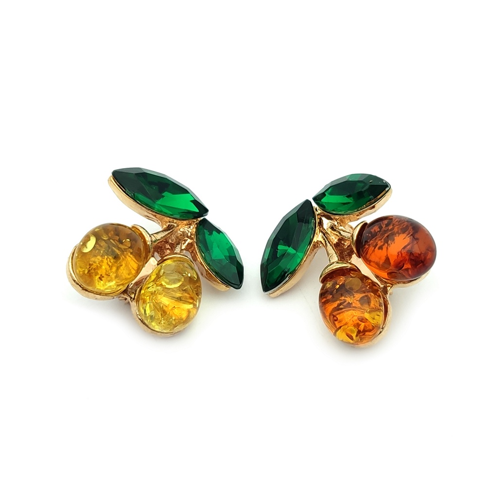 Брошь "Вишенки" янтарь