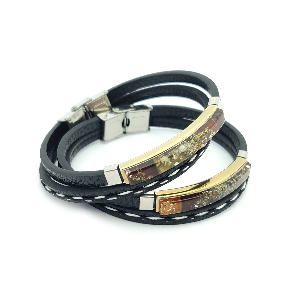 Браслет на кож.ремешке, янтарь